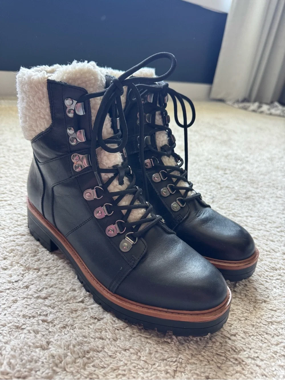 Marc Fisher Isabel Leather Sherpa Boots Size 10